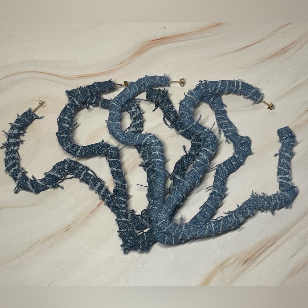 Denim Wrapped Africa Hoops